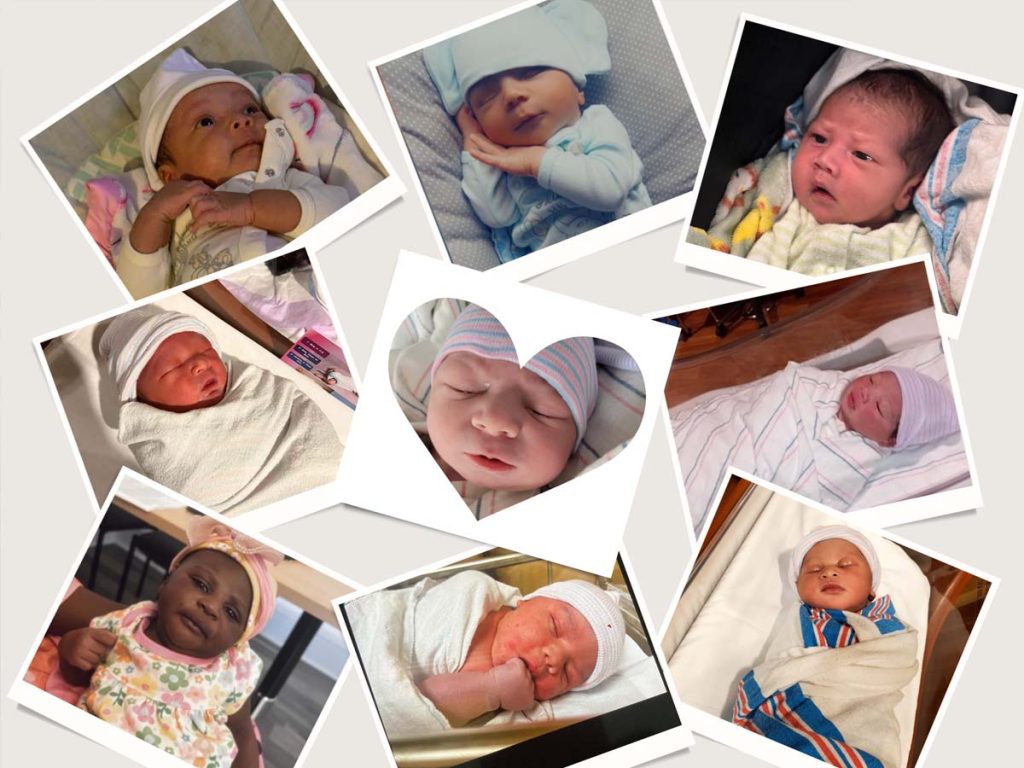 Several photos of newborn babies.