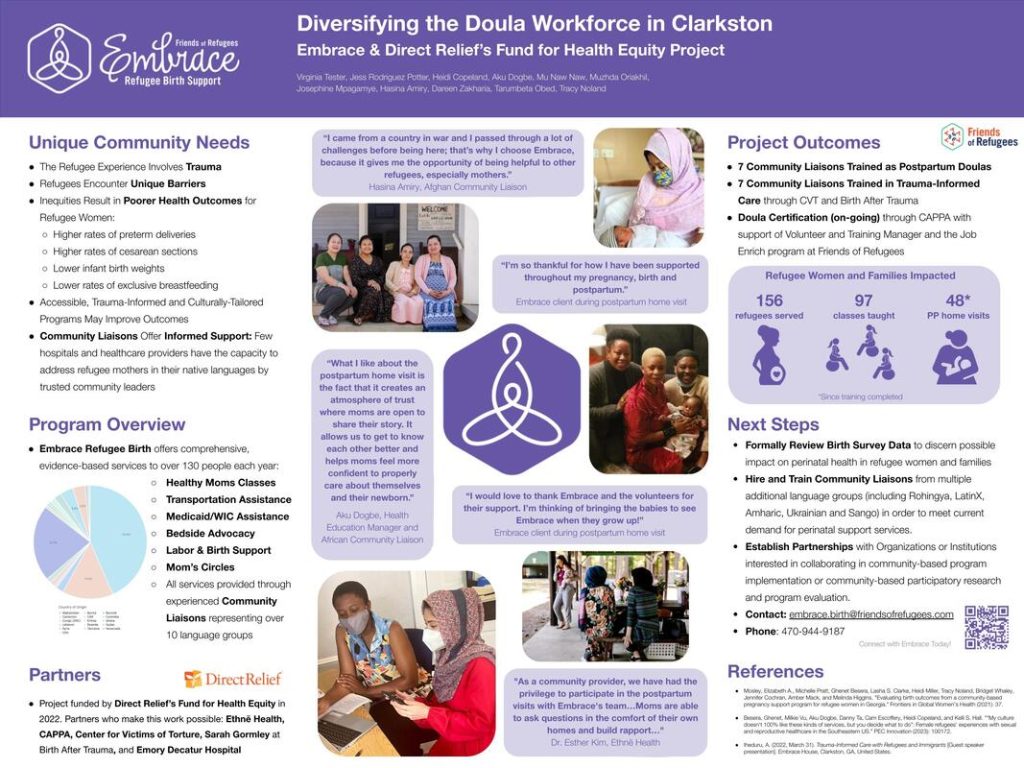 Virginia Tester, Jessica Rodriguez-Potter, Muzhda Oriakhil and Heidi Copeland presented this poster at Emory's Perinatal Equity Collaborative Conference hosted on November 17, 2023 where we described our work with Direct Relief's Fund for Health Equity (awarded 2022). Check it out by clicking here!